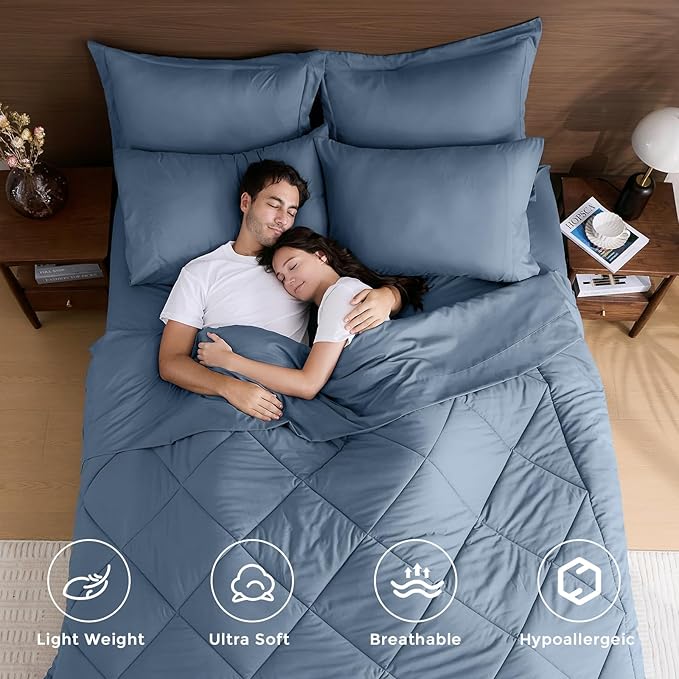 HEVUMYI Dusty Blue Twin-XL Comforter Set - 5-Piece All Season Bed in a Bag Twin-XL, Ultra Soft Bedding Set with Comforter, Flat Sheet, Fitted Sheet, Pillowcases, Pillow Shams