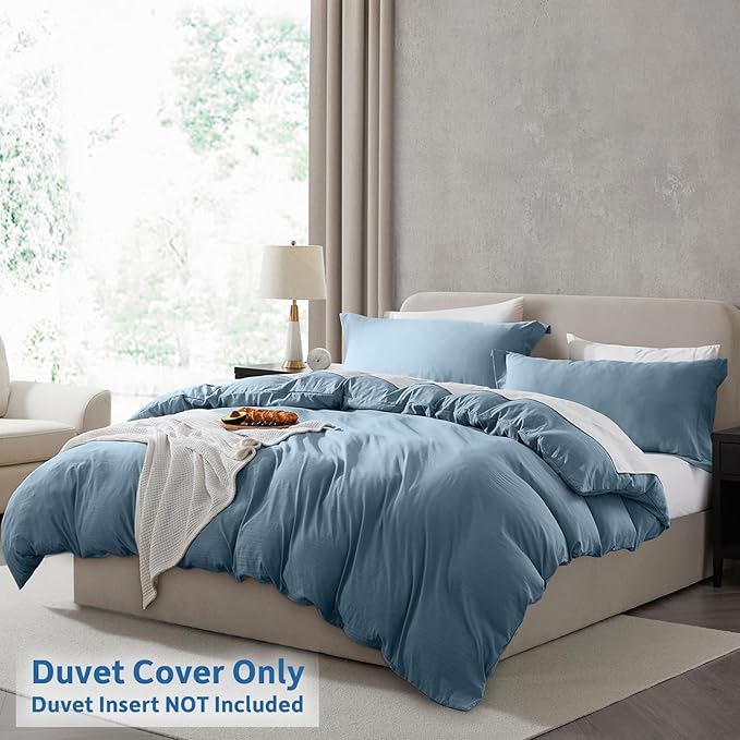 Nestl Twin Duvet Cover Set - Soft Prewashed Stone Blue Duvet Cover Twin/Twin XL, 2 Piece, with Zipper Closure, 1 Duvet Cover 68x90 inches and 1 Pillow Sham