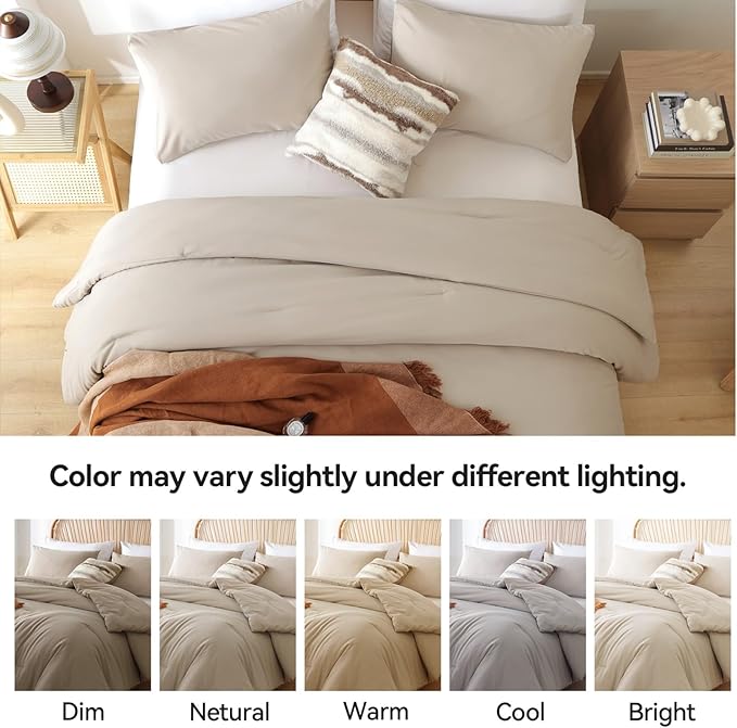 ROSGONIA King Size Comforter Set Light Khaki,3pcs King Comforter Set(1 Khaki Comforter & 2 Pillowcases) All Season Lightweight Bedspread Blanket Quilt