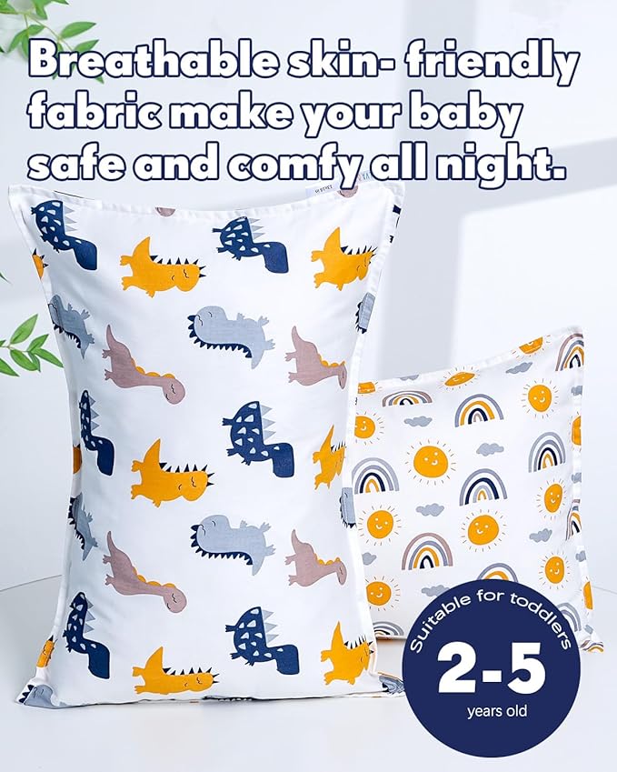 ALVABABY Toddler Pillowcases 2 Pack Organic Cotton Kids Pillow Cover Fit 13"x 18" or 12"x22" Envelope for Girl Boy Sleepy Travel