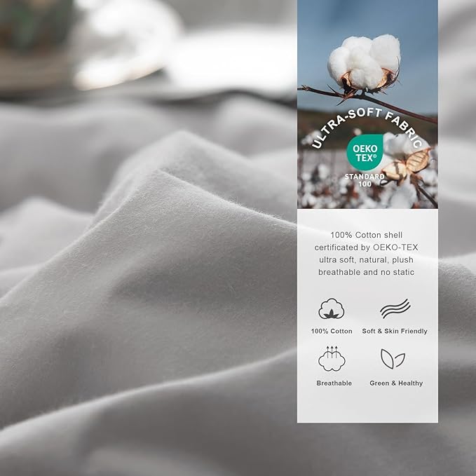 Royoliving Premium Feathers Down Duvet Insert Comforter Twin Size Gray All Season Medium Warmth Grey 100% Cotton Cover with Corner Tabs (68x90, 35 oz)