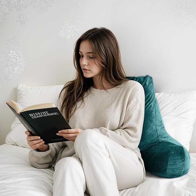 Reading Pillow for Sitting in Bed Adult, Reading Pillow with Shredded Memory Foam, Bed Pillow with Washable Cover, Back Pillow Sitting Up with Extend Arms, Prussian Blue, X-Large