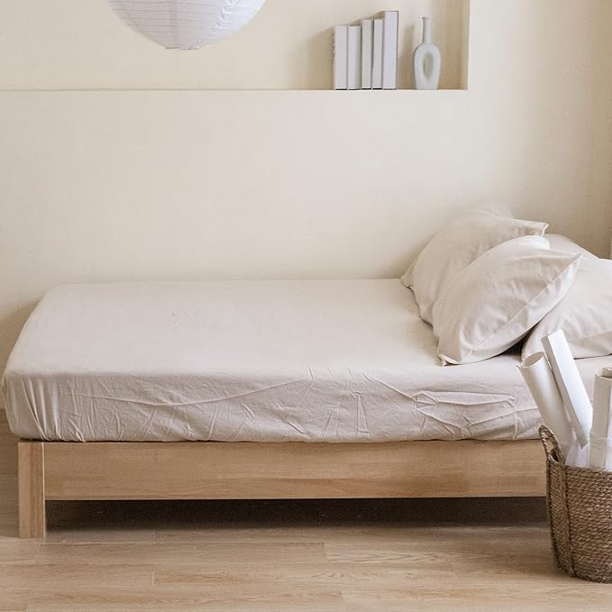 Simple&Opulence Belgian Linen Sheet Set Solid Color - 6 Pieces (1 Flat Sheet & 1 Fitted Sheet & 4 Pillowcases) 16" Deep Pocket Natural Flax Cotton Blended Soft Bedding - Linen, King Size