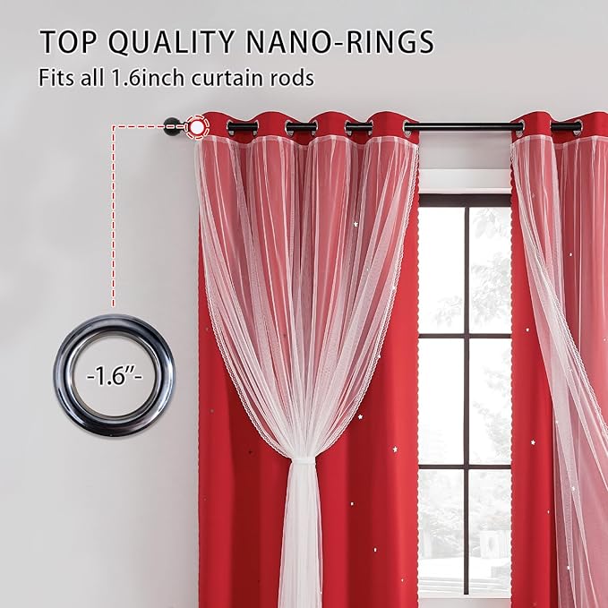 XiDi Blackout Curtains for Bedroom Windows - Unicorn Pattern for Girls & Kids Room, Living Room - 63"L x 52"W, 2 Panel, Red