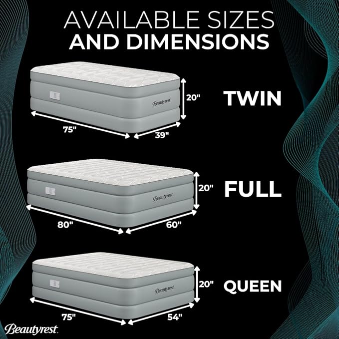 Beautyrest Luxaire, Twin Size Luxury Air Mattress, 20 Inch Height with Cool Vent Top, Smart Auto Shut-Off Pump, Puncture Resistant Ever Firm Fabric with Edge Support
