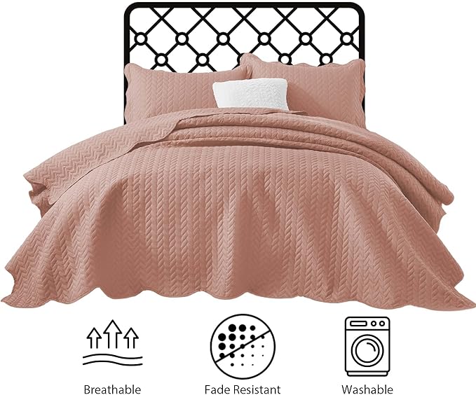 MOONLIGHT20015 California King 8 Pack Quilt Bedding Set Size (118"x106") + 2 Pillow Shams (20" x 36"+ 2") - 3 Pcs All Season Reversible Microfiber Coverlet Embossed Quilt Bedspread (Peach/Baby Pink)