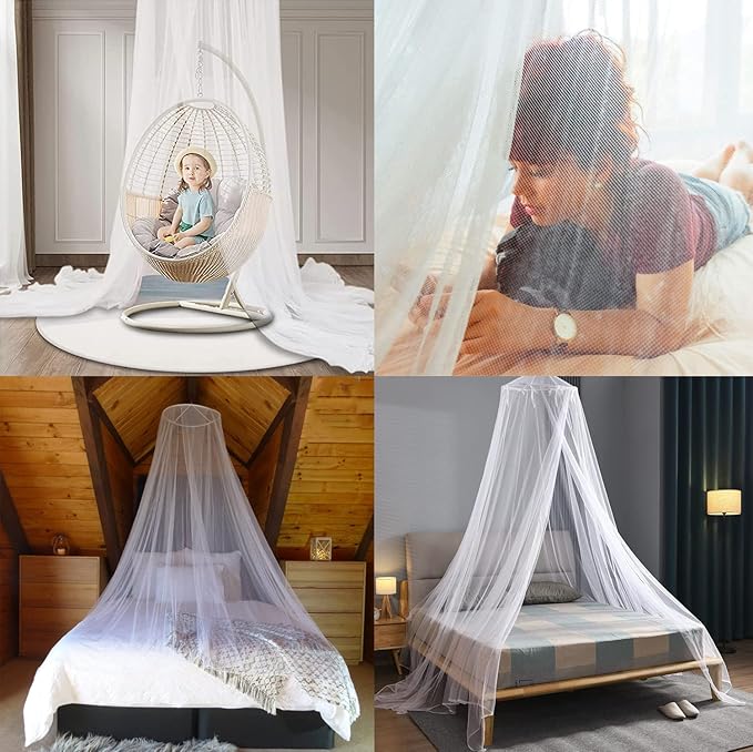Comtelek Mosquito Net Bed Canopy for Girls,King Canopy Bed Curtains Full Queen Size from Ceiling,Dome Mosquito Netting Bed Tent Twin Girls Princess Canopy Bed White Decor for Baby Crib