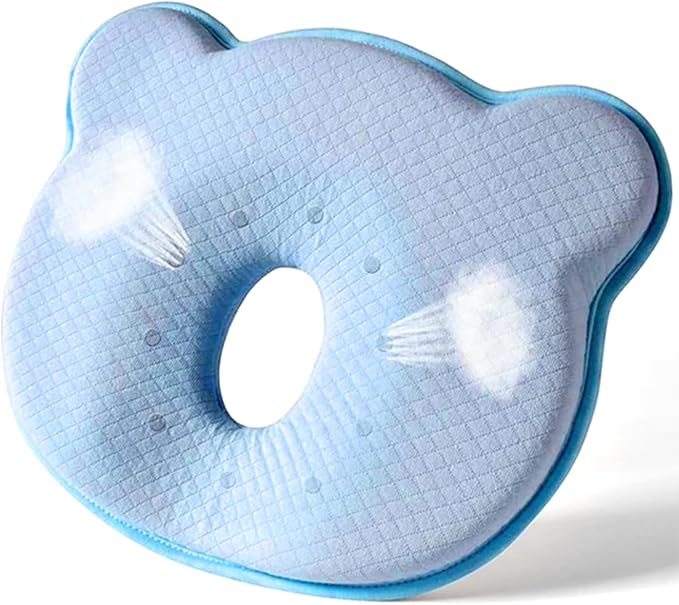 Memory Foam Travel Pillow,Breathable Flat Soft Bed Pillow with Soft Cover,Head Support Small Pillow Cute Shape for Car Seat Blue