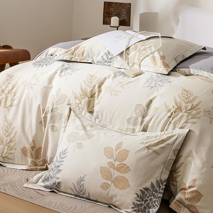 OAITE Duvet Cover Set Twin Size Floral Pattern Ultra Soft 100% Cotton Duvet Cover Sets 3-PC, Breathable Duvet Cover with Zipper Closure & Corner Ties(2 Pillow Shams,1 Duvet Cover)
