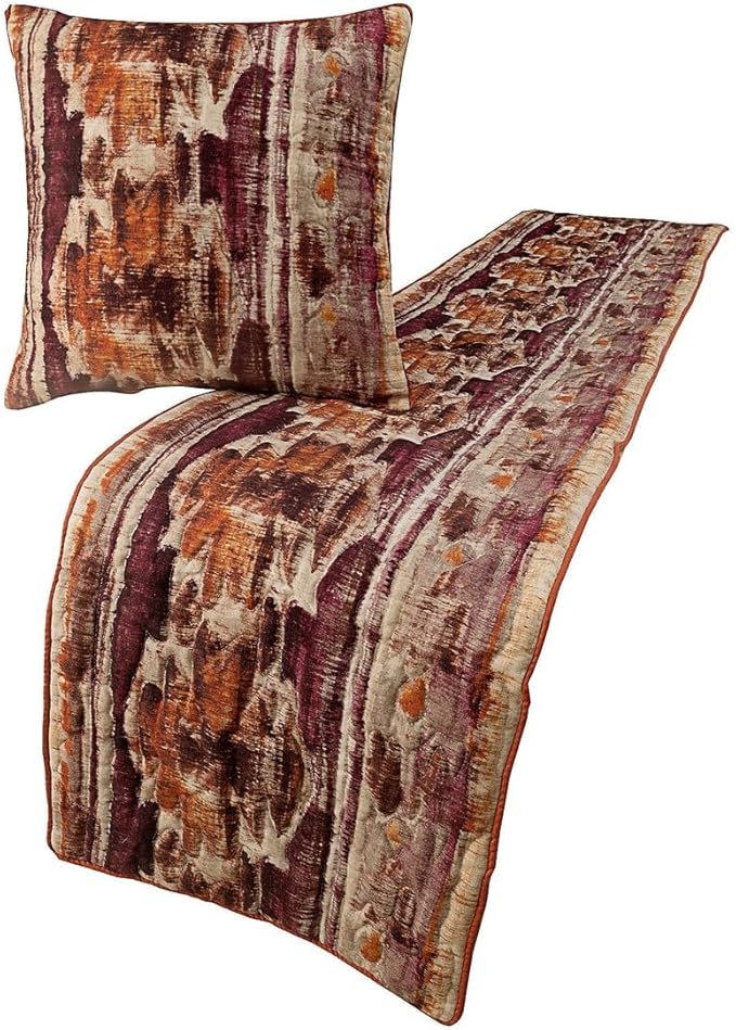 The HomeCentric King Queen Twin Pink & Orange Designer CA King 86"x18" Bed Runner with Pillow Cover, Ikat & Quilted Bed Scarf on Cotton Printed Fabric - Ikat Splash