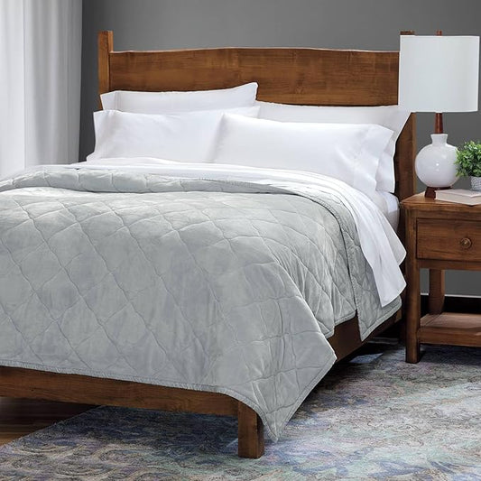 Cuddledown Reversible Sateen & Fleece Blanket | Ultra-Soft & Smooth | Polyfleece & 100% Cotton Sateen | Oeko-TEX Certified | 110" x 90"| King Size | Pewter