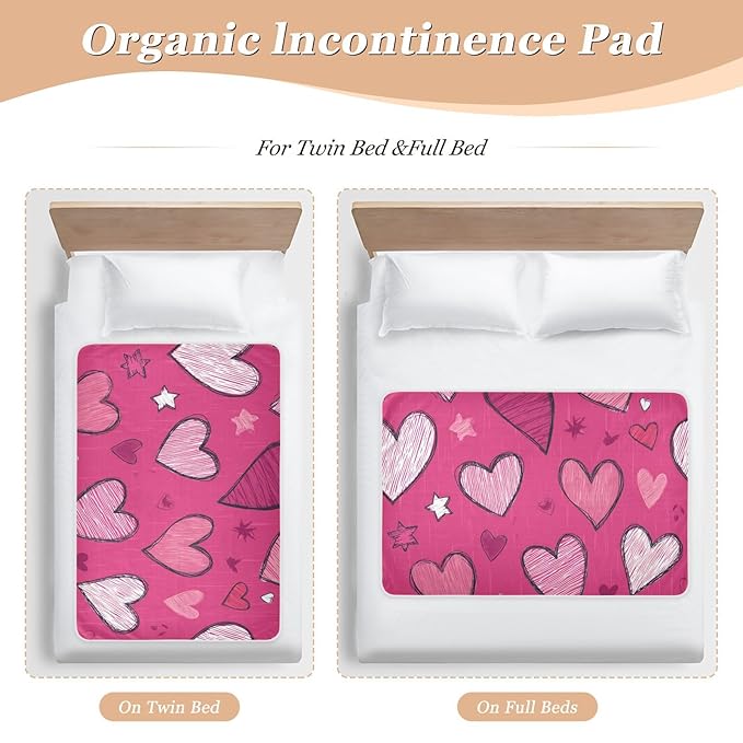 Waterproof Bed Pad Reusable Changing Pad Toddler Mattress Protector Large Pee Pad Baby Diaper Pad Soft Washable Liner Hot Pink Hearts and Stars