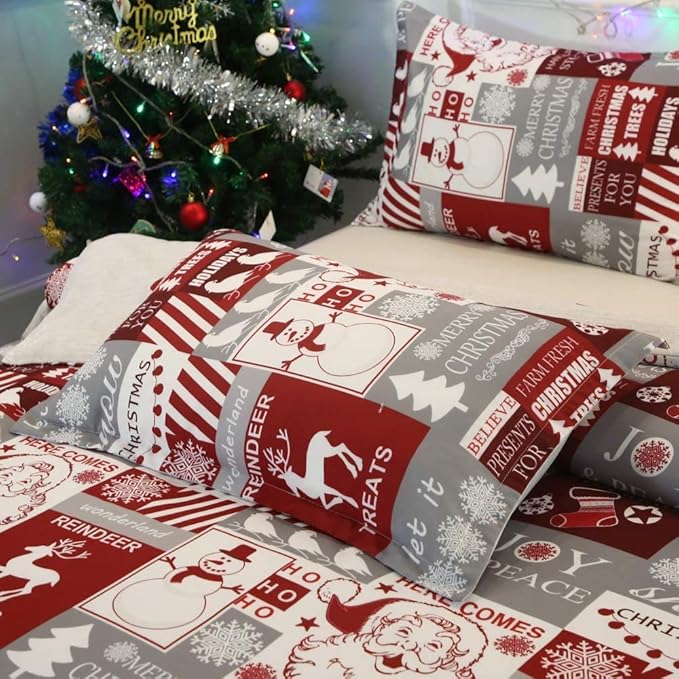 Feelyou Christmas Duvet Cover Set King Size, Kids Xmas Holiday Comforter Cover Santa Claus Print Bedding Set, Girls Boys Teen Snowman Snowflake Elk Reindeer Deer Home Decor Bedspread Cover Red