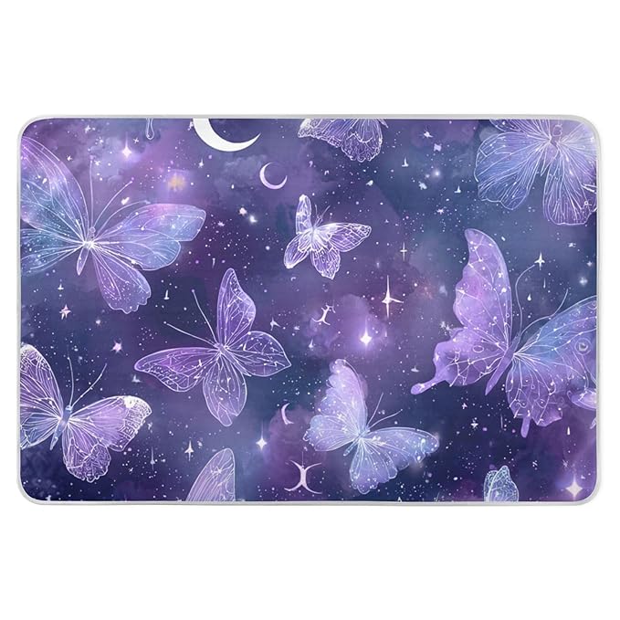 Waterproof Bed Pad Reusable Changing Pad Toddler Mattress Protector Large Pee Pad Baby Diaper Pad Soft Washable Liner Purple Butterfly Moon