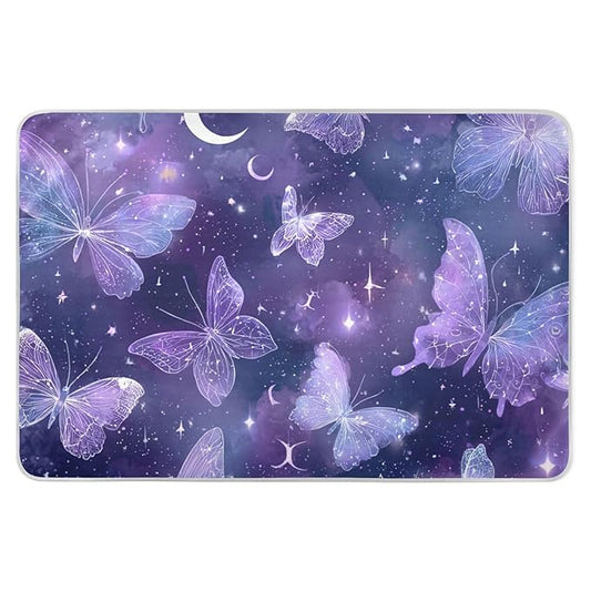 Waterproof Bed Pad Reusable Changing Pad Toddler Mattress Protector Large Pee Pad Baby Diaper Pad Soft Washable Liner Purple Butterfly Moon