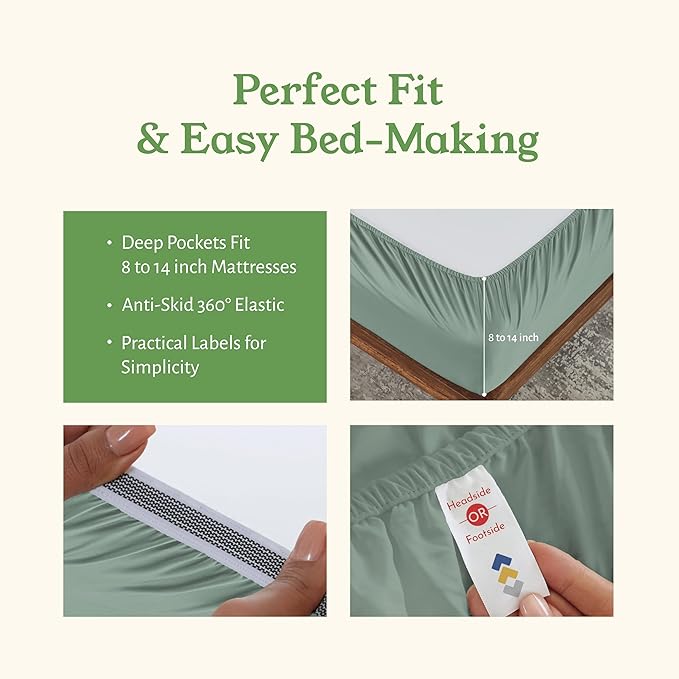 California Design Den Twin Bed Sheets Set - Soft 100% Organic Cotton Percale Sheets, Crisp and Cool, Deep Pockets with Anti-Skid Elastic, Breathable and Durable Bedding Set - Sage Green
