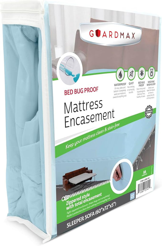 Guardmax Jersey Knitted Sleeper Sofa Zippered Mattress Encasement - Waterproof & Bed Bug Proof Mattress Protector - Comfortable, Soft, and Noiseless Zippered Bedding - Dust Mite Proof (60 x 72 x 5)