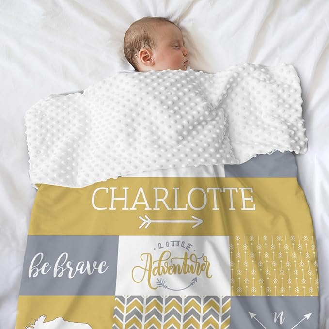 Personalized Baby Blanket for Girls Super Soft Double Layer with Dotted Backing, Lovely Woodland Animal Design Blanket for Toddler Newborn, Polyester, Honey, 35 x 45 Inch
