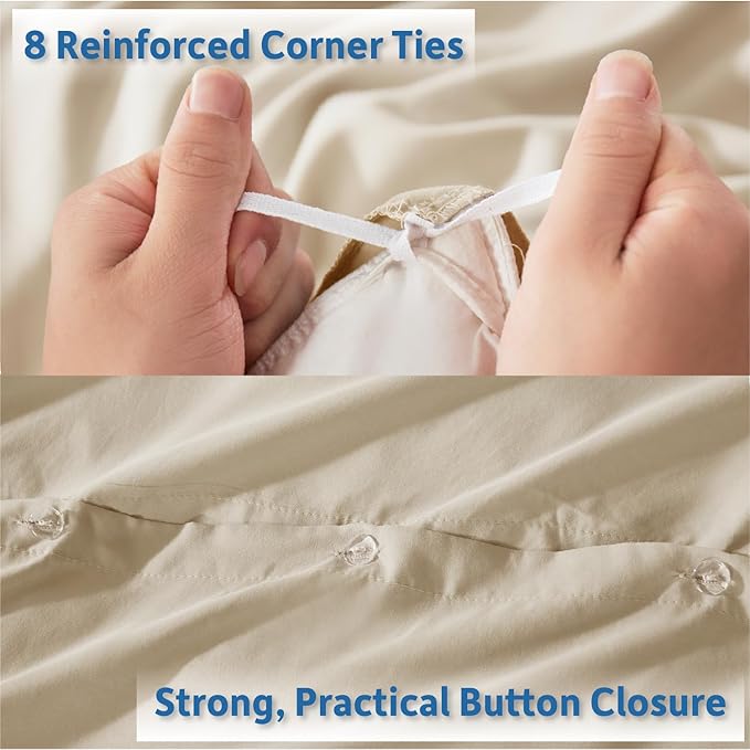Nestl Twin Duvet Cover Set with Comforter Insert - Beige Cream 3 Piece 68x90 Duvet Cover & 1 Pillow Sham with White Quilted Down Alternative Comforter, Ultra Soft, All Season