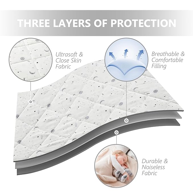 TILLYOU Pack and Play Sheets for Toddler Mattress, Mini Crib Sheets Fitted Up to 3" Deep, Breathable and Soft fit 39"x27", The Little Sun