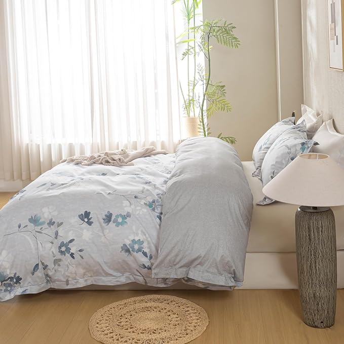 OAITE Duvet Cover Set Twin Size Floral Pattern Ultra Soft 100% Cotton Duvet Cover Sets 3-PC, Breathable Duvet Cover with Zipper Closure & Corner Ties(2 Pillow Shams,1 Duvet Cover)