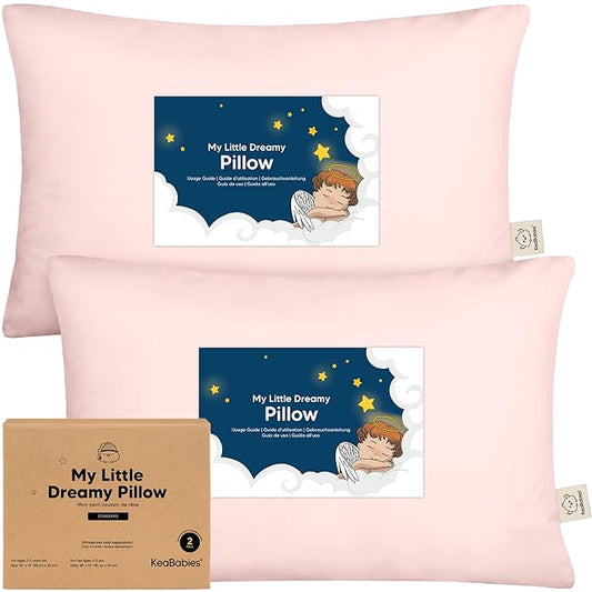 KeaBabies 2-Pack Toddler Pillows 2 Year Old to 5-13x18 Soft Organic Cotton Kids Pillow for Sleeping, Travel, School, Daycare, Nap, Toddler Bed, Machine Washable, Without Pillowcase (Mist Pink)
