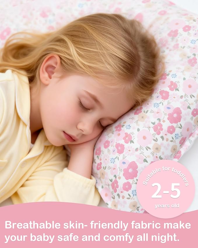 ALVABABY Toddler Pillowcases 2 Pack Organic Cotton Kids Pillow Cover Fit 13"x 18" or 14"x19" Envelope for Girl Sleepy Travel Pink Flower 2TPW38A
