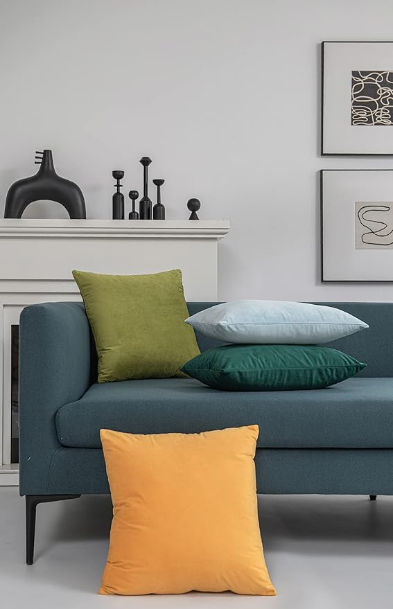 Throw Pillow Covers 22x22 Mustard Yellow: Pack of 2 Cozy Soft Velvet Square Modern Luxury Decorative Throw Pillow Cases for Sofa Couch Living Room Bed Home Decor