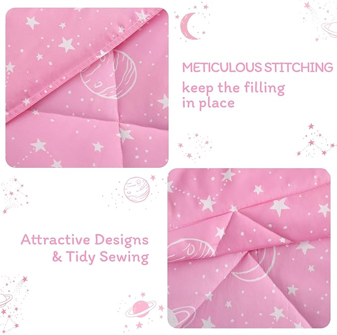 JSD Gradient Pink Stars Kids Comforter Set Full Size, 3 Piece Space Theme Girls Printed Microfiber Bedding Set, Machine Washable