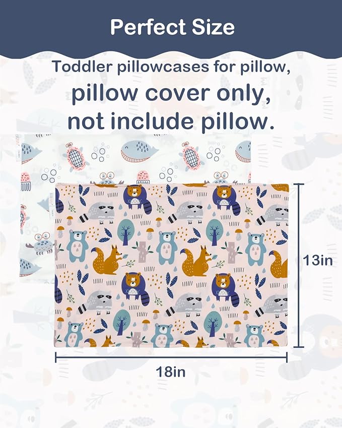 ALVABABY Toddler Pillowcases Stretchy Soft Kids Pillow Cover 2 Pack Fit 13"x 18" or 12"x16" Envelope for Girl Boy Sleepy Travel 2TPE25A