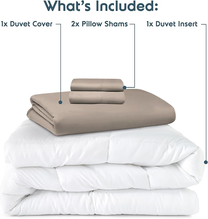 Nestl Queen Duvet Cover Set with Comforter Insert - Linen 4 Piece 90x90 Duvet Cover & 2 Pillow Shams with White Quilted Down Alternative Comforter, Ultra Soft, All Season