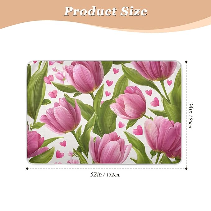 Waterproof Bed Pad Reusable Changing Pad Toddler Mattress Protector Large Pee Pad Baby Diaper Pad Soft Washable Liner Pink Fresh Tulips and Hearts