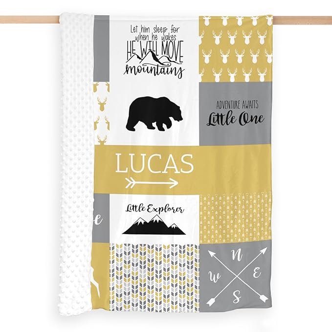 Personalized Baby Blankets for Boys, Personalized Baby Gifts,Best Gift for Baby, Newborn, Woodland Baby Blanket, Super Soft Polyester, Shower Gifts for Nursery, Honey
