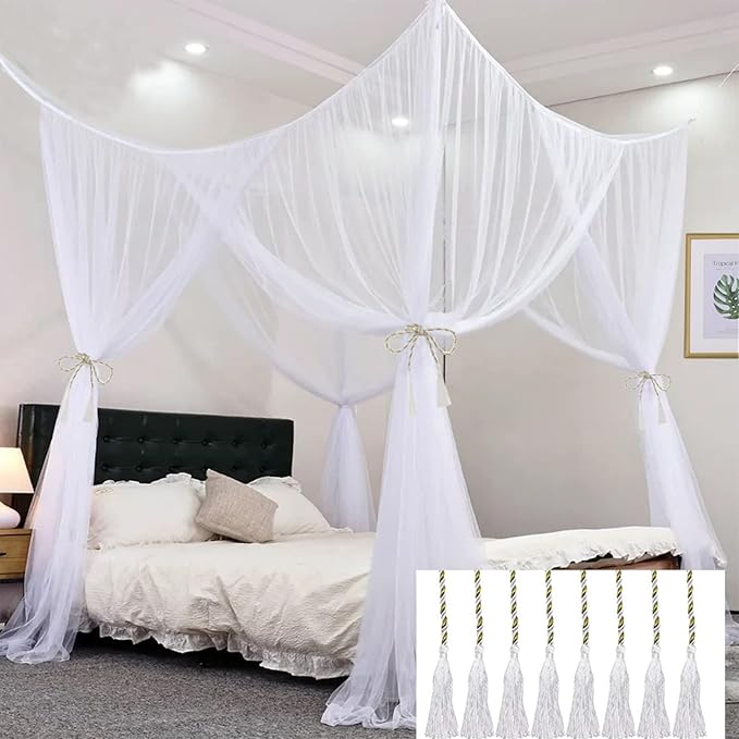 Mosquito Net Bed Canopy for Girls,King Canopy Bed Curtains Queen Size from Ceiling,Dome Mosquito Netting Bed Tent Twin Girls Canopy Bed Decor for Baby Crib,Kid Bed and Adult Beds (White Square)