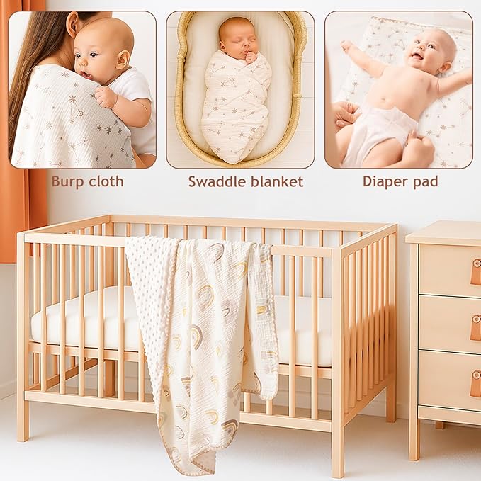 Baby Blanket with Dotted Double Layers Muslin Soft Swaddle Blanket Cotton Neutral Receiving Blankets for Toddler Baby Quilt Throw Blanket Bed Throw Blanket for Newborn Unisex 40x40 Inch-Constellation