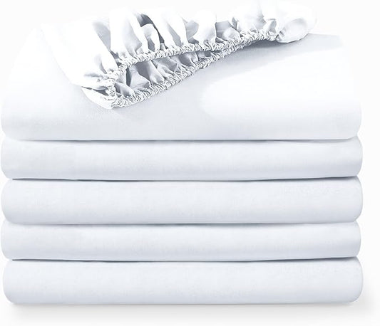 Bare Home 5-Pack Fitted Bottom Sheets Twin Extra Long - Premium 1800 Ultra-Soft Wrinkle Resistant Microfiber - Deep Pocket (Twin XL, White)