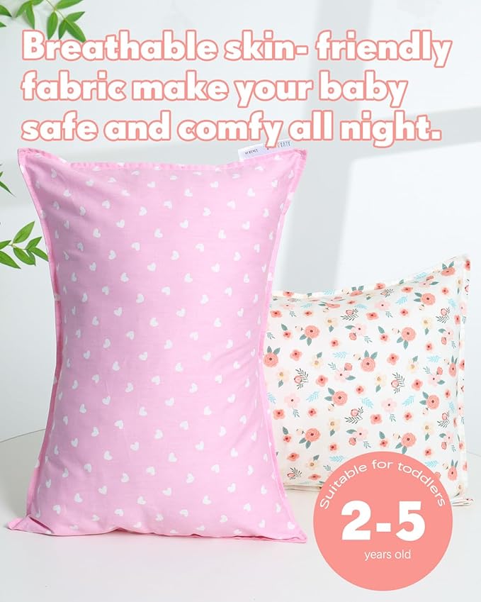 ALVABABY Toddler Pillowcases 2 Pack Organic Cotton Kids Pillow Cover Fit 13"x 18" or 12"x24" Envelope for Girl Boy Sleepy Travel