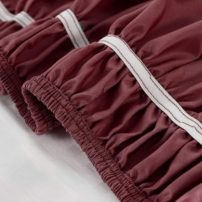Bed Skirt - Wrap Around Bed Skirts Elastic Dust Ruffles, Easy Fit Wrinkle and Fade Resistant Luxurious Fabric Solid Color, Burgundy Short Queen Size Beds 15 Inch Drop