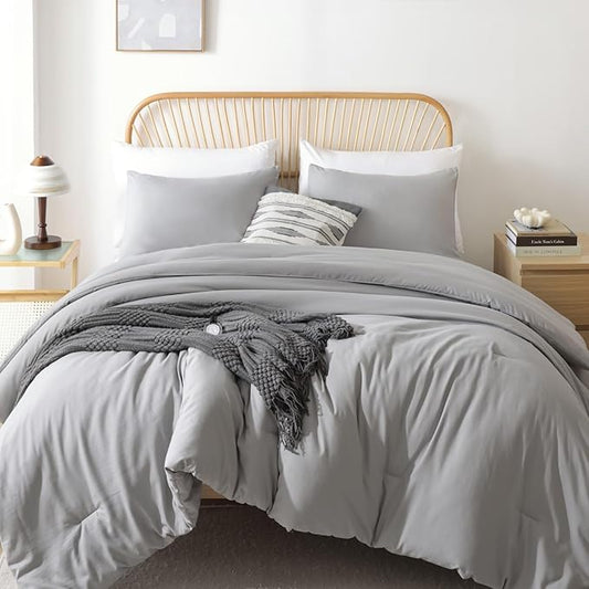 ROSGONIA Oversized Queen Comforter Gray, 3pcs (1 Grey Comforter & 2 Pillowcases) Lightweight Oversized Queen Comforter Sets Bedding Blanket Quilts
