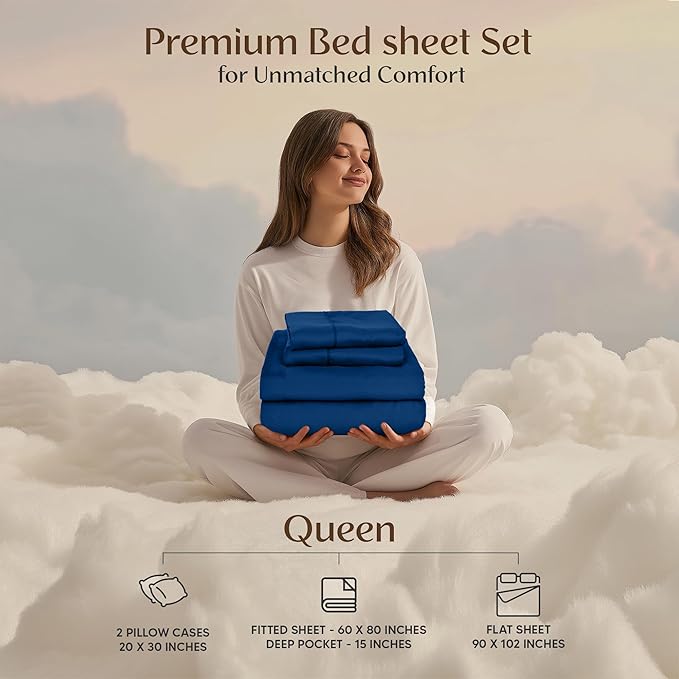 Utopia Bedding Queen Size Sheet Set – 4 Piece Bed Sheets, Soft and Breathable Microfiber, Includes 1 Fitted Sheet, 1 Flat Sheet and 2 Pillowcases – Oeko Tex (Dusk Blue)