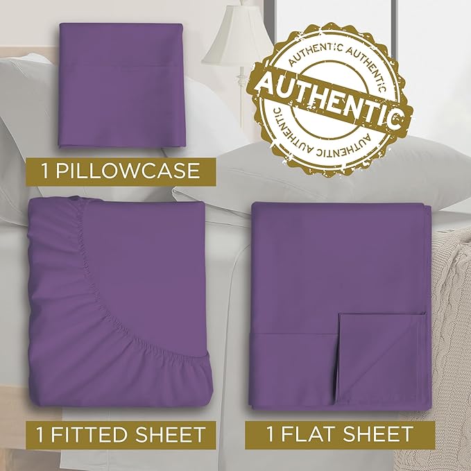 Twin XL 100% Microfiber Double Brushed Sheet Set - Extra-Soft & Wrinkle-Free - 15" Deep Pockets, 39" x 80" - Ideal for Dorms, Hospitals & Split King Beds - 3 PC Set (Twin XL, Purple)