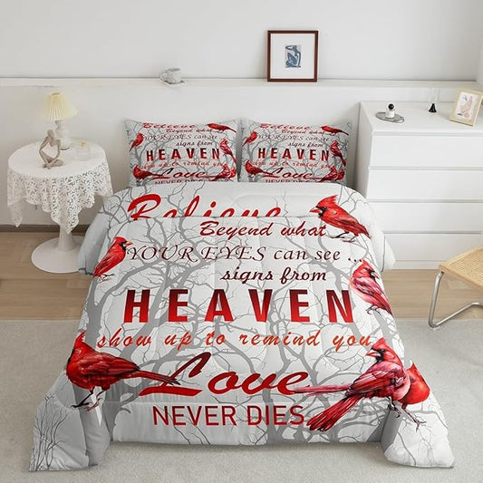 Feelyou Cardinal Bird Comforter Set Toddler Size Farmhouse Red Birds Bedding Set for Girls Boys Women Men Tree Branches Decor Comforter Nature Comforter with 1 Pillow Case