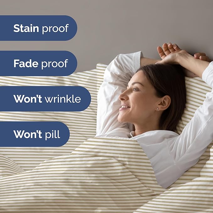 Duvet Cover Cal King Size - Extra Soft Cal King Size Duvet Cover - Breathable, Easy Care and Fade Free with Zipper Closures & Ties - 104" x 98" Inches - (Beige Stripes 2) Comforter Not Included