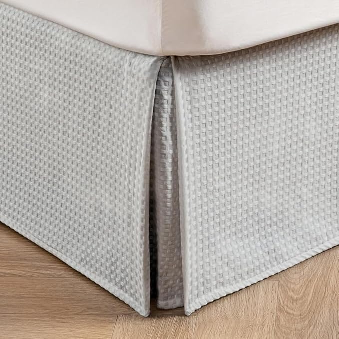MIYE Pleated Waffle Weave Bed Skirt, Tailored Dust Ruffle 18 Inch Drop Easy Fit, Machine Washable (Light Grey, Twin - 18" Drop)