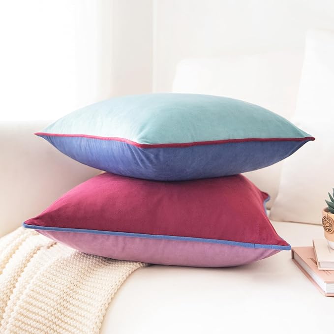 MONDAY MOOSE Decorative Throw Pillow Covers Cushion Cases, Set of 2 Soft Velvet Modern Double-Sided Designs, Mix and Match for Home Decor, Pillow Inserts Not Included (18x18 inch, Purple/Blue)