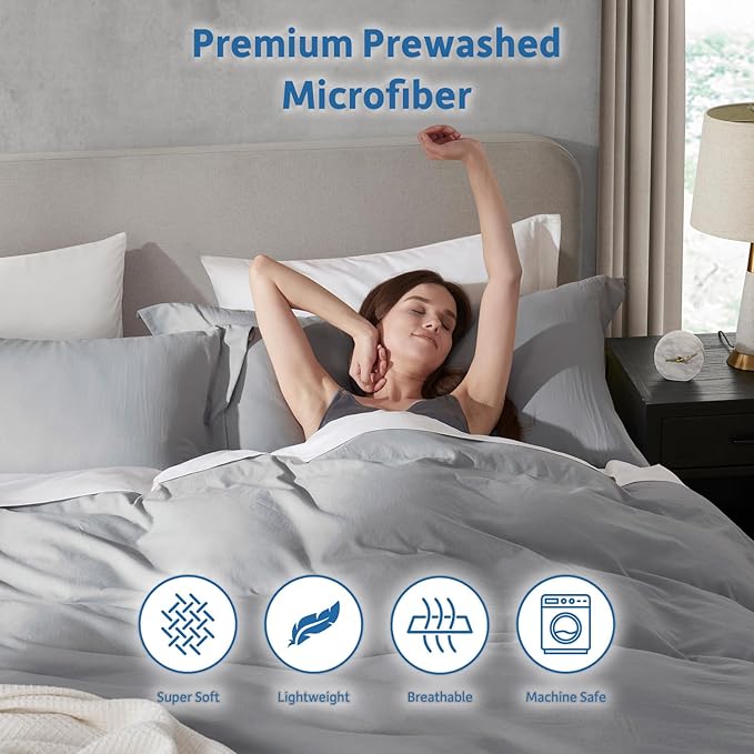Nestl Twin Duvet Cover Set - Soft Prewashed Light Grey Duvet Cover Twin/Twin XL, 2 Piece, with Zipper Closure, 1 Duvet Cover 68x90 inches and 1 Pillow Sham - No Comforter