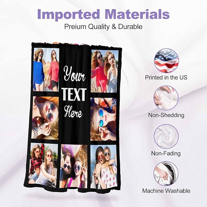 Custom Blanket with Picture, 10 Photos Costume Blanket Personalized Photo Blanket Best Friend Pictures Blankets for Besties,BFF, Female, Teen Girls, 8 Sizes