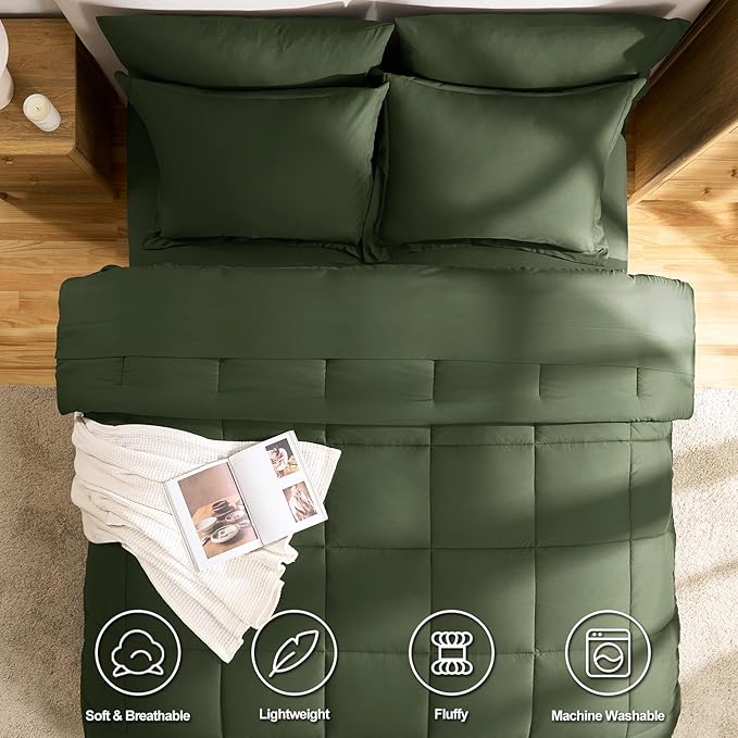 CozyLux Full Size Comforter Sets Olive Green - 7 Pieces Bed in a Bag Full, Oeko-Tex Certified Bed Set, All Season Soft Bedding Set with Down Alternative Comforter, Sheets, Pillowcases & Pillow Shams