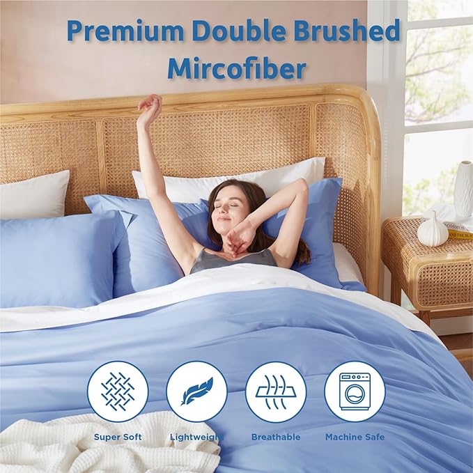Nestl Full Duvet Cover Set with Comforter Insert - Calm Blue 4 Piece 80x90 Duvet Cover & 2 Pillow Shams with White Quilted Down Alternative Comforter, Ultra Soft, All Season
