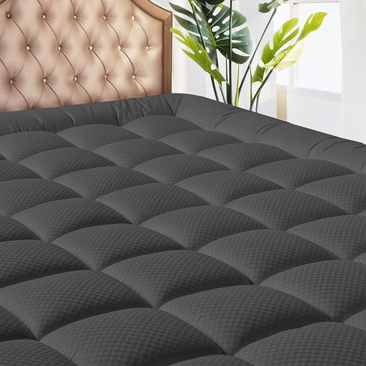 MATBEBY Twin XL Mattress Pad - Cooling Breathable Mattress Topper, Quilted Fitted Mattress Protector, Pillow Top Mattress Cover with 8-21" Deep Pocket, Machine Washable, Dark Grey, Twin Extra Long